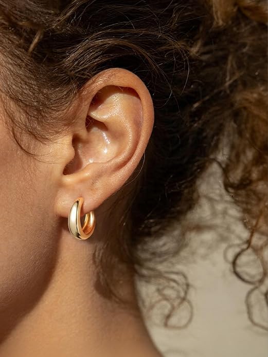 Bestyle Gold Huggies Earrings for Women Hypoallergenic 925 Sterling Silver Post Huggie Hoop Earrings Thick Lightweight Small Hoop Earrings 8/10/12/14mm