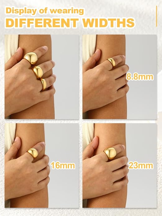 U7 Chunky Gold Dome Rings for Women, Stainless Steel/18KGold Plated/Black Statement Ring Non Tarnish Women Rings, Size 7-12