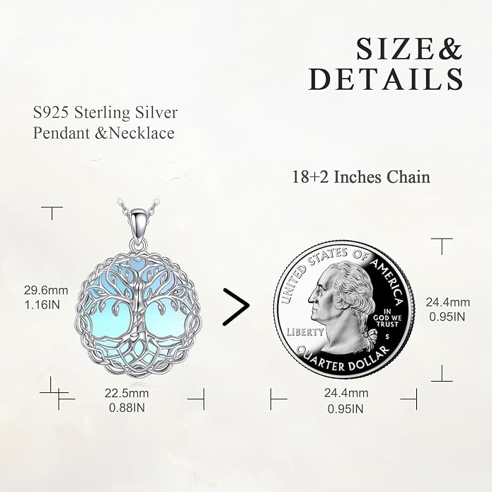 VONALA Tree of Life Necklace 925 Sterling Silver Abalone/Crystal Celtic Knot Family Tree Filigree Pendant Necklace Tree Jewelry Gift Women