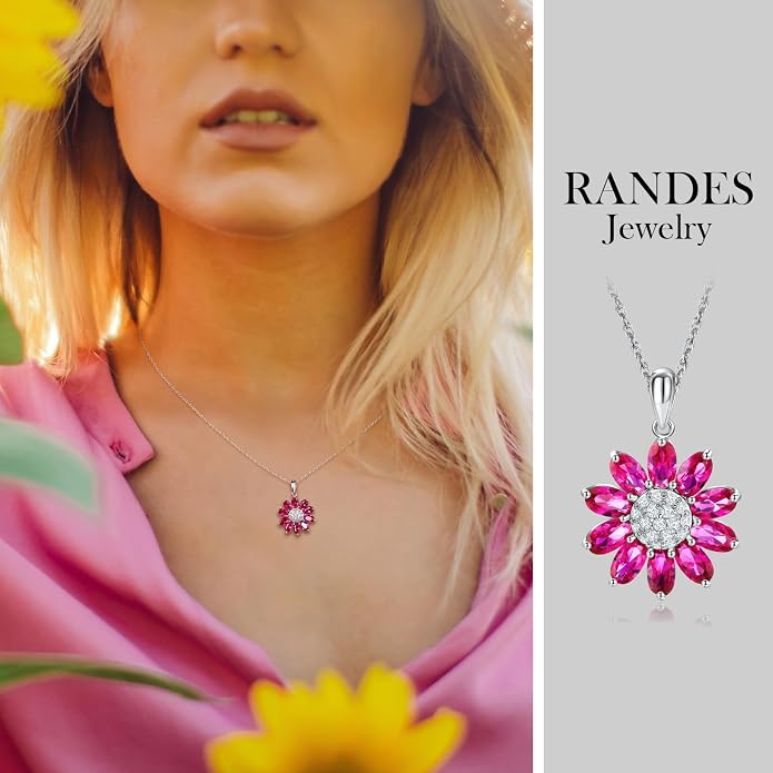 Dainty Sunflower Necklace 925 Sterling Silver Flower Pendant Necklaces for Women Birthstone Anniversary Jewelry