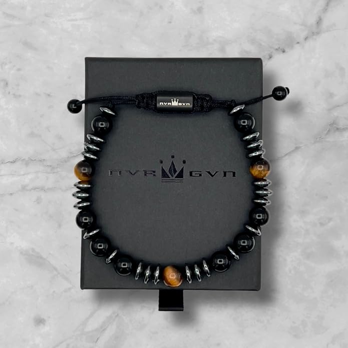 Mens Beaded Bracelet - Stone Jewelry, Black Onyx Hematite Bracelets, Mens Accessories, Adjustable