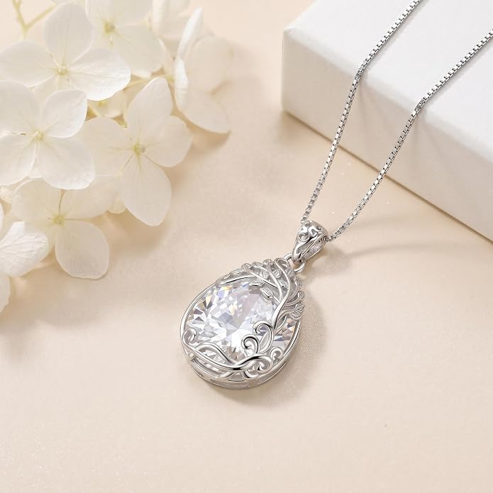 Teardrop Moonstone Necklace for Women Tree of Life/Filigree Birthstone Pendant Necklace Jewelry