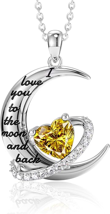 Distance I Love You to The Moon and Back Necklace for Women, S925 Sterling Silver Forever Love Heart Birthstone Necklace, Anniversary Birthday Jewelry for Wife Lover