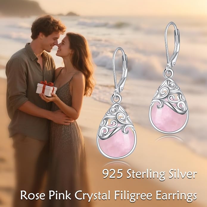 925 Sterling Silver Leverback Earrings Vintage Filigree Dangle Drop Earrings Jewelry Birthday Gifts for Women