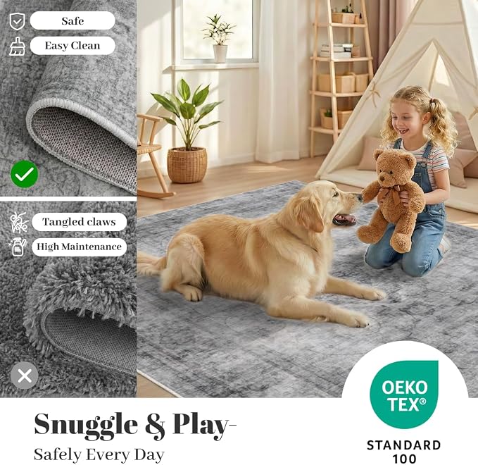 Homemate Washable Rug 2x6 Area Rugs - Vintage Faux Wool Rugs for Living Room Bedroom Dining Room - Non Slip Foldable Carpet Indoor Area Rug for Home Decor（2'x6', Black