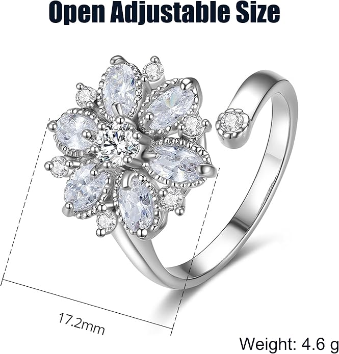 18K Gold Plated Rings for Women and Teen Girls Non Tarnish Cubic Zirconia Fidget Ring Butterfly/Snake/Mesh/Cross/Crown Knuckle Ring Open Adjustable Statement Stacking Chunky Rings