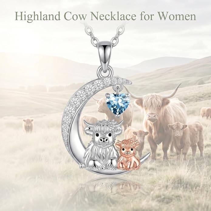 PELOVNY Teddy Bear Necklace for Women 925 Sterling Silver Bear/Highland Cow/Fox/Cat/Axolotl Birthstone Necklace Christmas Birthday Jewelry Gifts for Mom Daughter Wife Sister