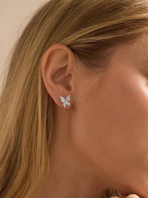 FindChic Hypoallergenic Sterling Silver Small Bar/Heart/Dot/Triangle/Butterfly/Lightning Studs Earrings Minimalist Geometric Jewelry Valentine Gifts for Women Men Girls, with Gift Box