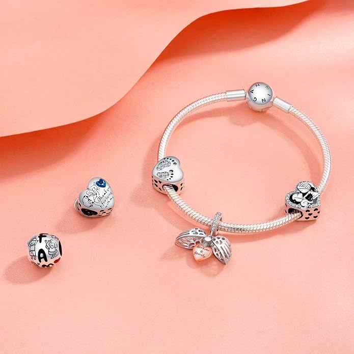 NINGAN 925 Sterling Silver Charm Golden Love Charm Buckle Safety Chain Travel Bead Firefly Dragonfly Pendant, Suitable for Women Bracelet and Necklace as Gift from Mom and Friends