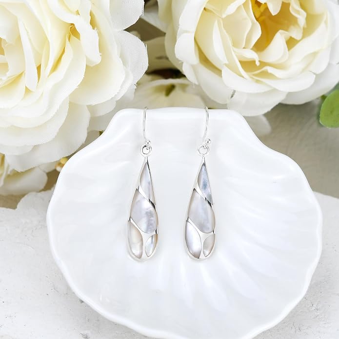 AeraVida Vintage Stone Teardrop Birthstone Sterling Silver Earrings, 9x45 mm | Dangle Earrings for Women