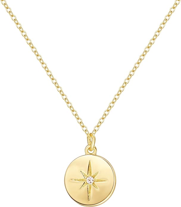 S.Leaf Gold Dainty Pendant Necklaces for Women Sterling Silver Gold Plated Layered Horizontal Vertical Bar Star Starburst Moon Cubic Zirconia Lariat Necklace for Women Trendy Gifts
