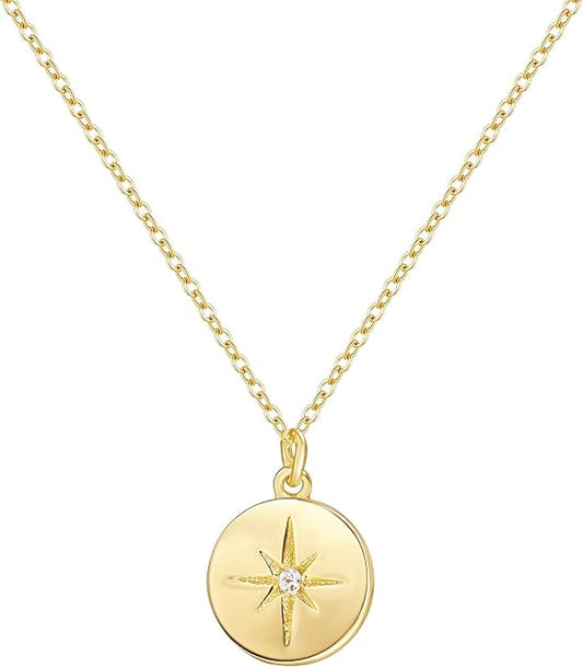 S.Leaf Gold Dainty Pendant Necklaces for Women Sterling Silver Gold Plated Layered Horizontal Vertical Bar Star Starburst Moon Cubic Zirconia Lariat Necklace for Women Trendy Gifts