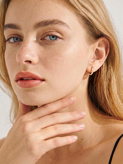 Silvora 14K Gold Plated Huggie Hoop Earrings for Women, Small Sterling Silver Hoops, Hypoallergenic Cartilage Earrings for Sensitive Ears 8/10/12/14/16/18/20MM
