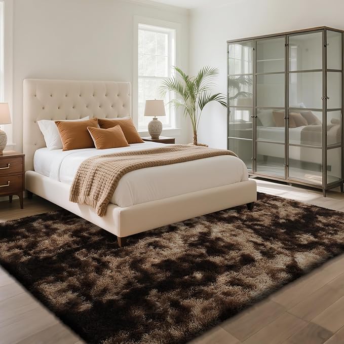 yongyangjuxin Fluffy Rug Shag Area Rug, Mottling Brown 8x10 Area Rugs for Living Room, Large Shag Area Rugs for Bedroom Room Home Decor, Upgrade Anti-Skid Rectangular Fuzzy Rugs