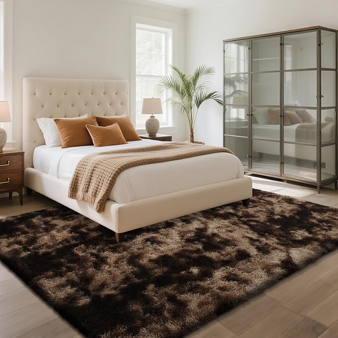 yongyangjuxin Fluffy Rug Shag Area Rug, Mottling Brown 9x12 Area Rugs for Living Room, Large Shag Area Rugs for Bedroom Room Home Decor, Upgrade Anti-Skid Rectangular Fuzzy Rugs