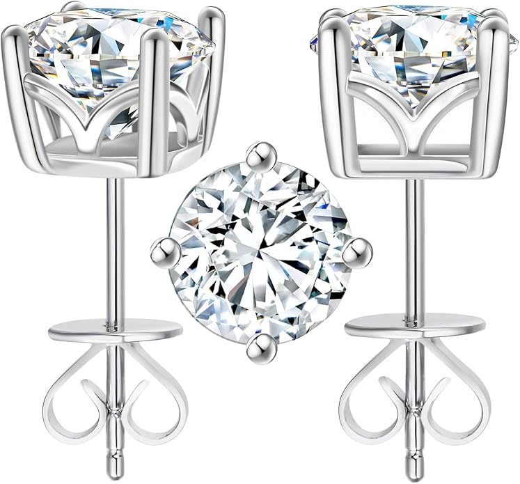 Moissanite Earrings, Hypoallergenic Flat Back Earrings for Women Men, Screw On Studs 925 Sterling Sliver Cartilage Earring for Sensitive Ears 4mm Short Post