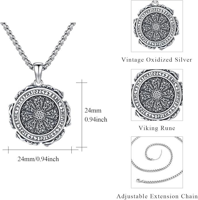 Viking Necklace for Men 925 Sterling Silver Rune Amulet Pendant Nordic Necklace Viking Jewelry Gift for Father Husband Son
