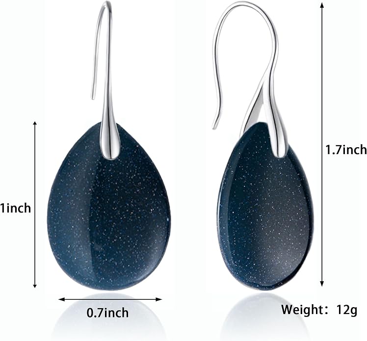 925 Sterling Silver Natural Crystal Agate Dangle Earrings, Waterdrop Teardrop Shape