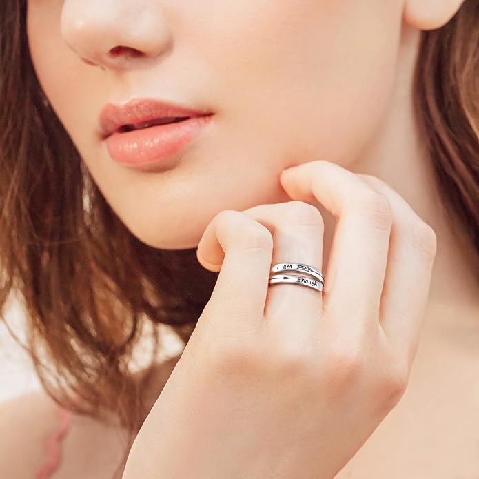 Ladytree Adjustable Inspirational Rings 925 Sterling Silver Stacking Wrap Spiral Twist Statement Band Encouragement Birthday Gift for Women Men