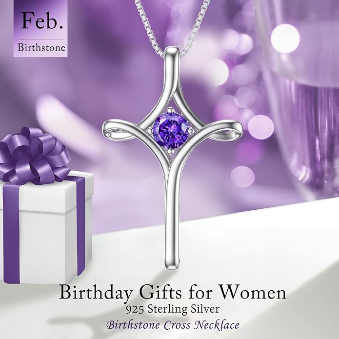 TOUPOP Cross Necklace for Women 925 Sterling Silver Birthstone Cross Pendant Fine Jewelry Anniversary Birthday Mothers Day Gifts for Mom Wife Her