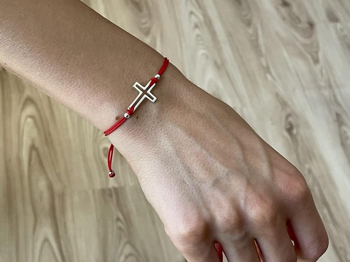 Red String Cross Sterling Silver 925 Bracelet Thread Wristband Charm Unisex Jewelry
