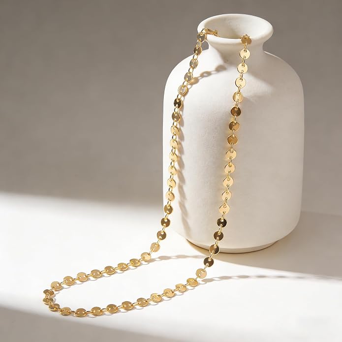 Dremmy Studios Dainty Gold Choker Necklace for Women 14K Gold Plated Coin Disc Figaro Layered Beaded Flat Mariner Sideways Cross Wishbone Link Clavicle Necklaces