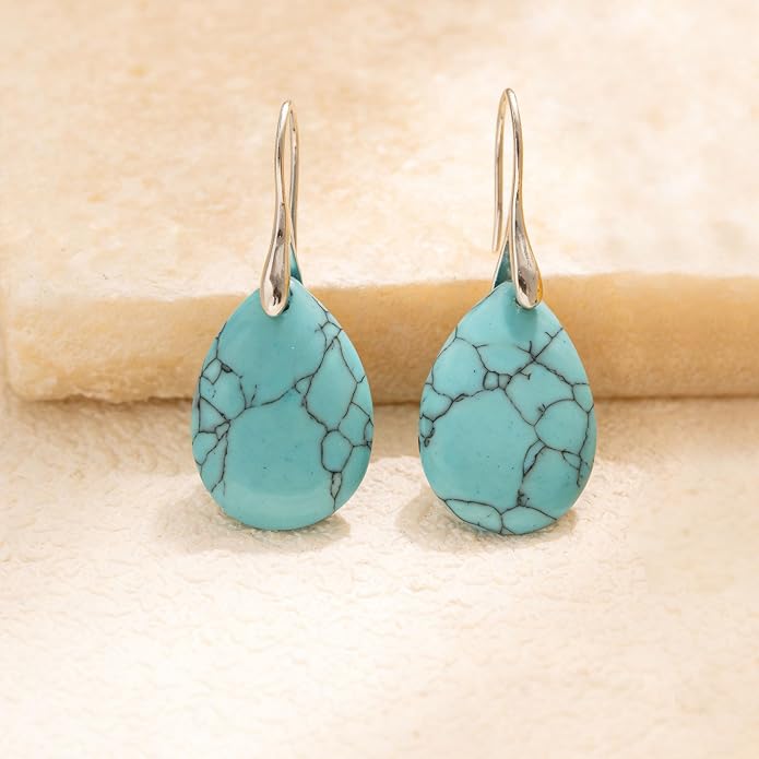 925 Sterling Silver Natural Crystal Agate Dangle Earrings, Waterdrop Teardrop Shape