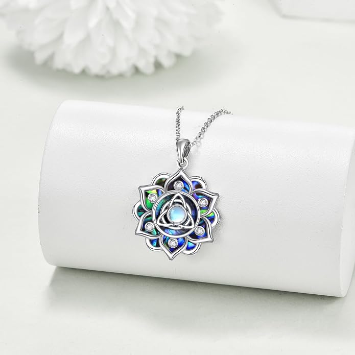 ONEFINITY Lotus Necklace 925 Sterling Silver Moonstone Pendant Necklace Yoga Lotus Jewelry for Women