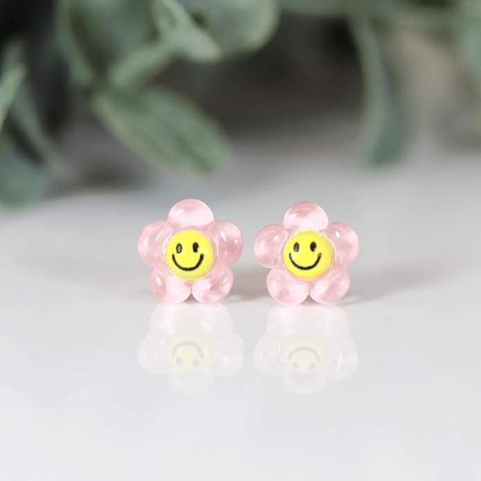 Metal Free Plastic Post Earrings Gift Set Gummy Bear, Butterfly, Flower (Red)