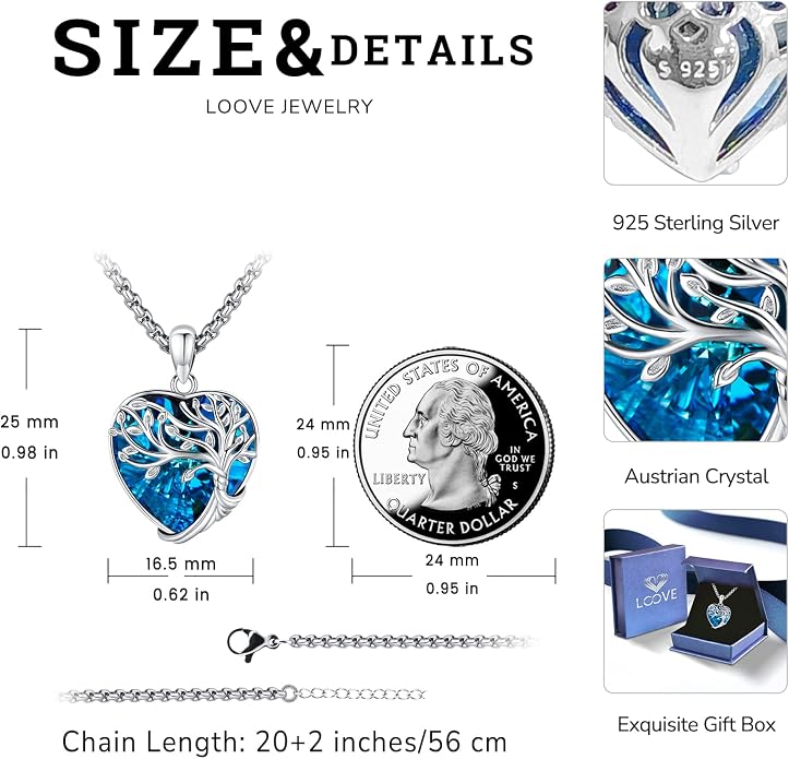 Jewelry Gifts - Tree of Life Necklace Sterling Silver Abalone Shell/Opal/Moonstone/Black Onyx/Turquoise/Malachite/Crystal Family Tree of Life Jewelry for Women Men