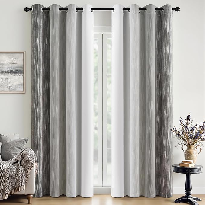 MIULEE Grey and Greyish White White Ombre Blackout Curtains, Full Room Darkening Thermal Insulated 72 Inches Long Drapes for Bedroom/Living Room Grommet Window Treatments Modern 52Wx72L, Set of 2