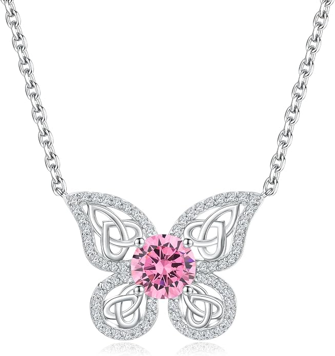 925 Sterling Silver Birthstone Necklaces for Women, Dainty Cute Dragonfly/Butterfly Pendant Necklace, Great Christmas/Anniversary Jewelry for Mother