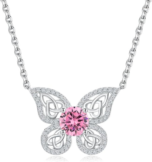 925 Sterling Silver Birthstone Necklaces for Women, Dainty Cute Dragonfly/Butterfly Pendant Necklace, Great Christmas/Anniversary Jewelry for Mother