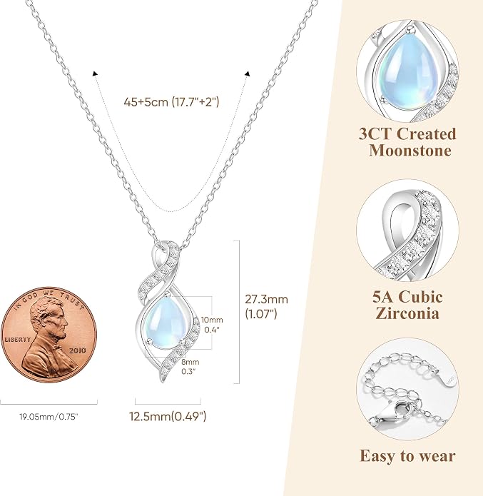925 Sterling Silver Moonstone Necklace New Beginnings, Graduation Gifts, Created Moonstone Jewelry June Birthstone Necklace for Women, Inspirational Birthday Graduation Gifts for Friend Sister Daughter Mom