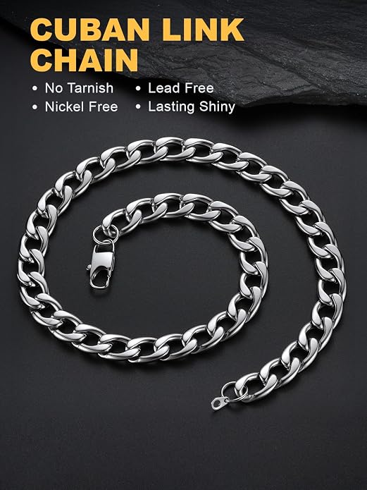 U7 Cuban Link Chain for Men Women Stainless Steel Curb Necklace, 7/9/12/15 MM Chunky Chain Silver/Gold/Black Mens Hip Hop Jewelry 18''-30''