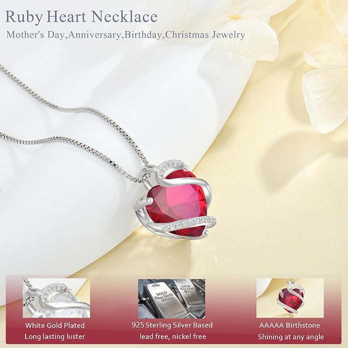 Heart Necklace for Women 925 Sterling Silver Infinity Love Heart Birthstone Necklace Pendant Hypoallergenic Jewelry for Women