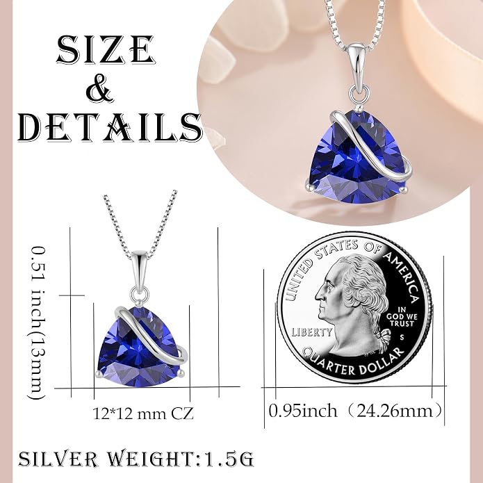 Birthstone Necklace for Women 925 Sterling Silver Triangle cut CZ Halo Pendant Necklaces Infinity Jewelry Gift for Birthday Christmas Mother's Day