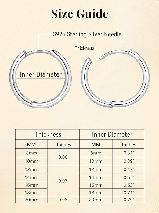 FaithHeart 925 Sterling Silver Huggie Hoop Earrings, Small Hoop Earring for Women, Silver/14K Gold/Black/Rose Gold Hypoallergenic Cartilage Earrings for Women 8/10/12/14/16/18/20mm