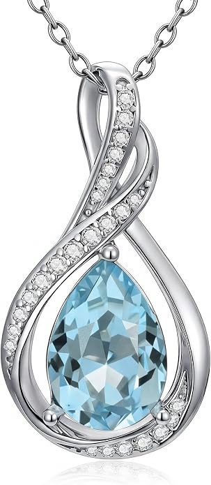 Teardrop Necklace 925 Sterling Silver Birthstone Necklace for Women Pendant Infinity Love Anniversary Birthday Jewelry Gifts for Mom Her Wife