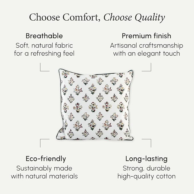 CPC 100% Cotton Throw Pillow Covers 18x18 Inch, Set of 2 Green Block Print Pattern Couch Pillow, Cute Boho Decorative Pillows for Living Room, Bedroom with Hidden Zipper- Fall Green