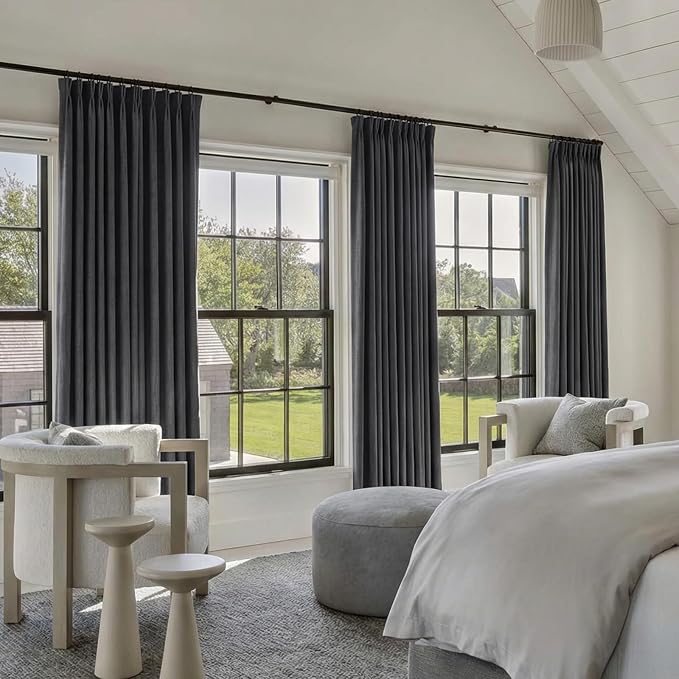 IVAPUPU Dark Grey Pinch Pleated Full Blackout Linen Curtains for Bedroom, Black Out Curtains 102 Inches Long for Living Room Darkening Thermal Insulated Neutral Pleat Drapes with 16 Hooks, 2 Panels