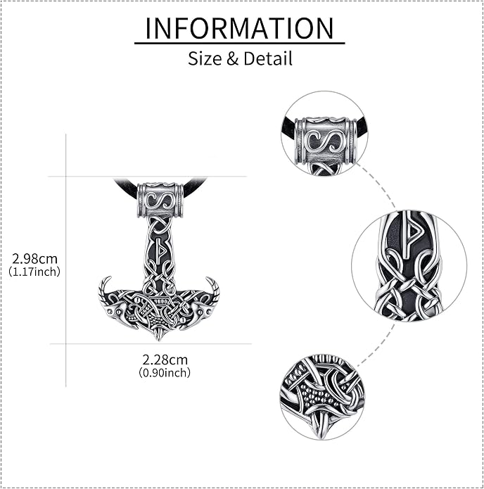 Thor Hammer Necklace 925 sterling silver Goat Head Mjolnir Necklace Norse Viking Jewelry Gifts for Men