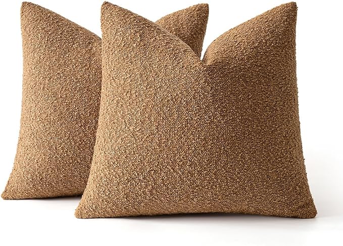 MIULEE 26x26 Decorative Euro Sham Boucle Couch Pillow Covers Tobacco | Set of 2 Textured Neutral Fall Autumn Throw Pillow Covers, Accent Solid Pillowcases, Sofa Living Room Home Decor