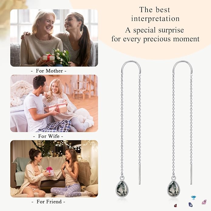 Teardrop Earrings Threader Earrings 925 Sterling Silver Droplet Jewelry Drop Dangle Long Charm Earrings for Women Girls Birthday Gifts