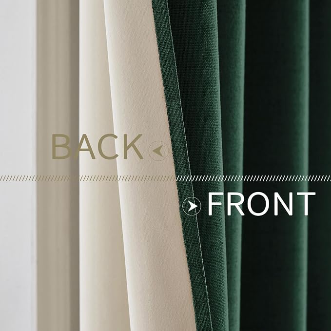MIULEE 100% Blackout Linen Curtains for Bedroom Thermal Insulated Emerald Green Grommet Room Darkening Curtains & Drapes Christmas Decor for Living Room 52 x 84 Inch (2 Panels)