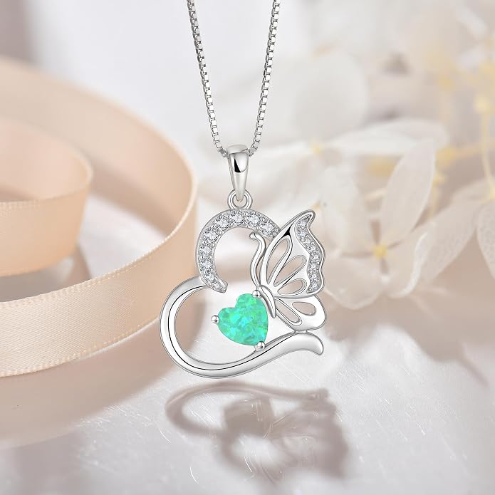 Butterfly Necklace for Women 925 Sterling Silver Heart Pendant Birthstones Jewelry Gift