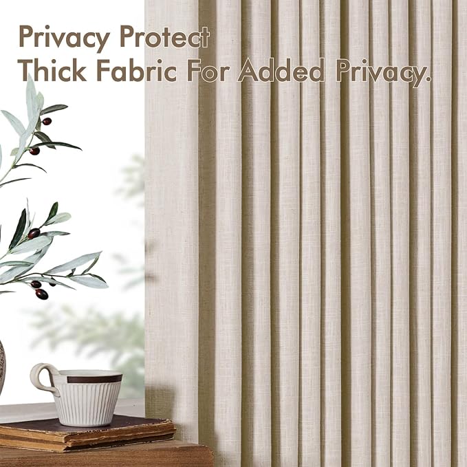 MIULEE Pinch Pleated Thick Linen Curtains 90 Inches Long 2 Panels for Living Room Bedroom, Memory Trained Drapes Pinch Pleat Back Tab Semi Sheer Privacy Neutral Ivory Cream Farmhouse Window Curtains