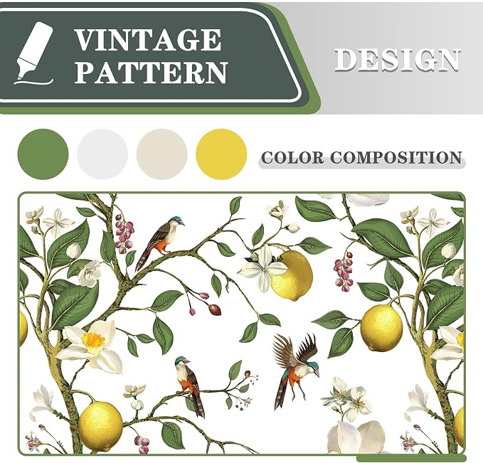 MYSKY HOME Floral Blackout Curtains 63 inch Length 2 Panels Set with Flower Hummingbird Lemon Print for Living Room Bedroom Room Darkening Privacy Vintage Grommet Curtains & Drapes, 52", Greyish White