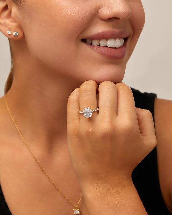 PAVOI 14K Gold Plated Engagement Rings for Women | Promise Wedding Band | 1.50CT - 3CT Cushion Cut Round Oval Cubic Zirconia Engagement Ring