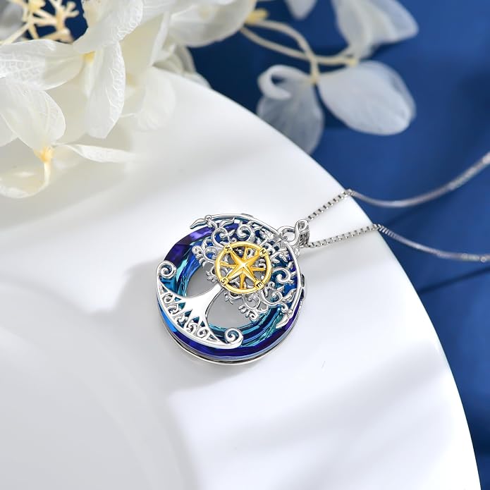 TOUPOP Tree of Life Necklace 925 Sterling Silver Celtic Knot Tree Pendant Jewelry with Blue Crystal Christmas Gifts for Women